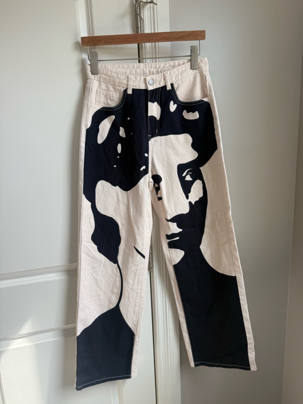 Cream and Black Graphic Print Pants